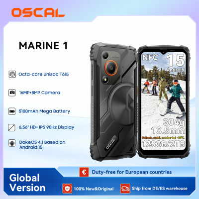 Oscal MARINE 1 Smartphone para exteriores Pantalla HD + de 6,56 pulgadas Unisoc T615 Android 15 Teléfono resistente 4GB + 128GB, 5100mAh, Teléfono móvil NFC
