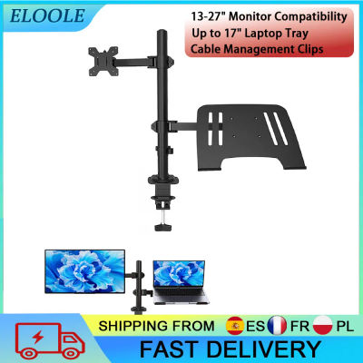 Soporte para monitor y portátil con gestión de cables, soporte de escritorio ajustable para monitores de 13-27 pulgadas y portátiles de hasta 17 pulgadas, base de acero laminado en frío