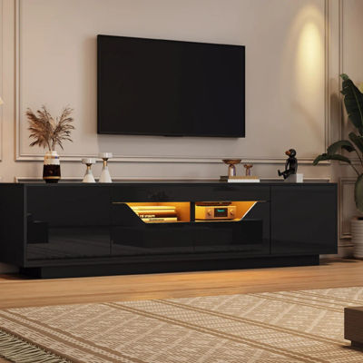 Mueble para TV de 180*40*45cm, Mueble Bajo con 2 Cajones y 2 Armarios, Mueble para TV de Alto Brillo con Luces LED, Mueble para Televisor, Mesa para TV, Apto para Televisores de 75 Pulgadas, Negro