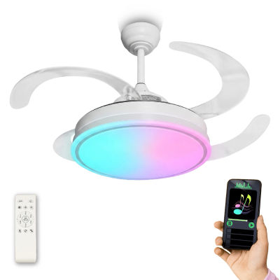 LED ATOMANT Ventilador de Techo con Altavoz y 4 Aspas Retractiles 60W, LED 25W+Motor 30W, Ø109cm, CCT/RGB, 4100LM, Mando y App, Silencioso y Eficiente, 6 Velocidades, Modo Verano/Invierno,