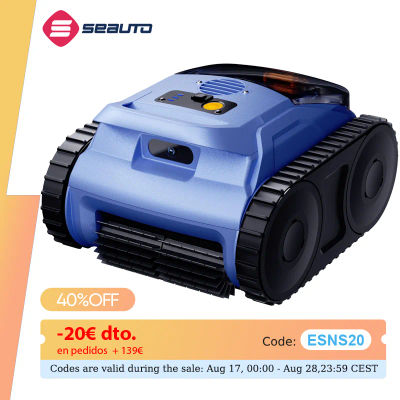 Aspiradora para Piscinas Seauto SAT20pro, 150 Minutos de Funcionamiento, Hasta 2000 Pies Cuadrados, 45,000Pa de Potente Succión, Escala Paredes para Piscinas Elevadas