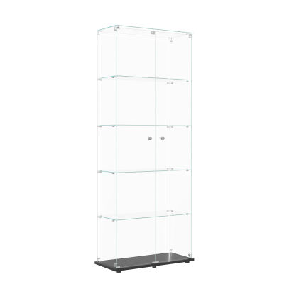 Vitrina de cristal, mueble de almacenamiento de cinco niveles, puertas dobles con cerradura y luces LED