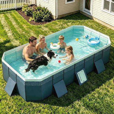 Bañera Inflable Plegable de 253 cm, Piscina Portátil para Adultos y Bebés, Bañera SPA Independiente Rectangular Azul para el Hogar y Decoración de Habitaciones