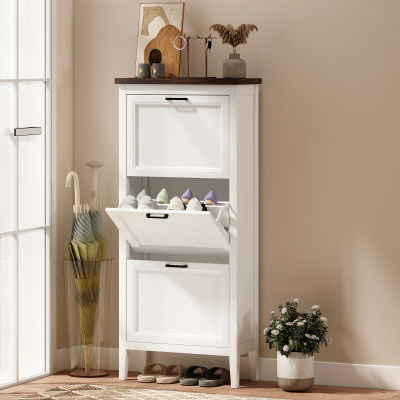 Zapatero Delgado con 3 Cajones Abatibles, Mueble de Almacenamiento de Zapatos Blanco para Entrada, Mueble Zapatero Multiusos que Ahorra Espacio para Puerta Principal, Pasillo, Balcón, Organizador de
