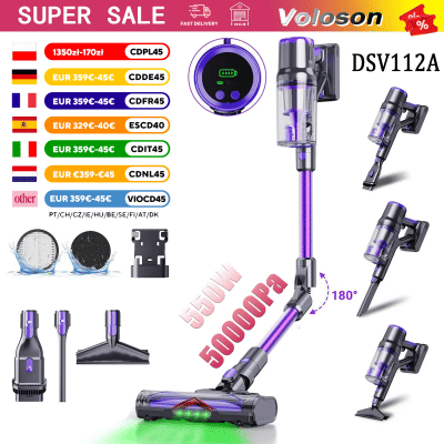 Aspiradora Inalámbrica DSV112A, 50000 Pa, 550 W, 180 ° Aspiradora Plegable con Pantalla Táctil, 55 Minutos de Autonomía, Cepillo Antienredos y Filtro HEPA para Mascotas