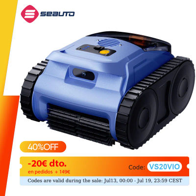 Aspiradora para Piscinas Seauto SAT20/SAT20pro, 150 Minutos de Funcionamiento, Hasta 2000 Pies Cuadrados, 45,000 Pa de Succión Potente, Escala Paredes, para Piscinas Elevadas/Enterradas
