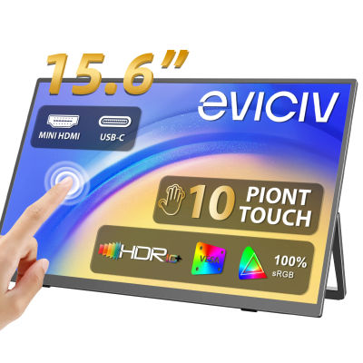 Monitor portátil de pantalla táctil EVICIV 15.6'' pantalla HDR 1080P USB-C Monitor vertical con soporte ajustable y altavoces VESA compatible pantalla externa ultra delgada para ordenador portátil Mac