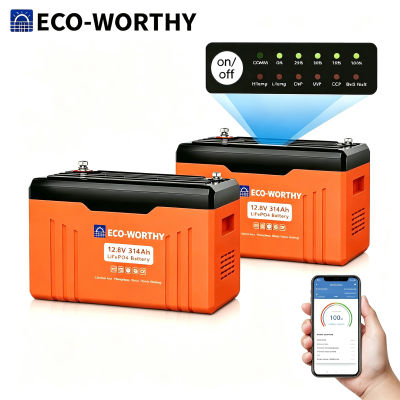 Baterías de Litio Lifepo4 Eco-Worthy de 12V 314Ah con Bluetooth, Protección contra Bajas Temperaturas y BMS de 200A Integrado