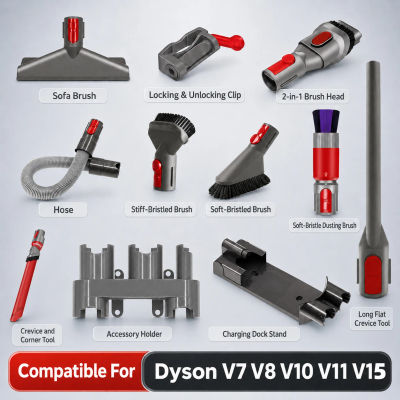 Accesorios compatibles Dyson V7 V8 V10 V11 V15, kit de 11 piezas para aspiradora con boquilla, cepillo, manguera, soporte y base