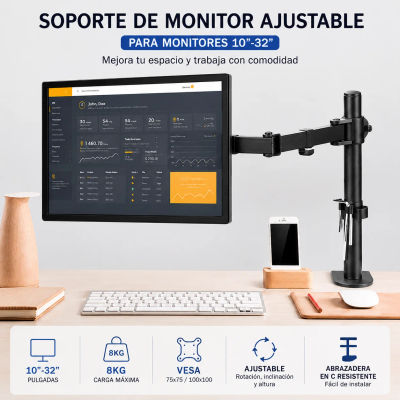 Home - Soporte de Monitor Ajustable 10”-32” para Escritorio con Brazo Giratorio VESA