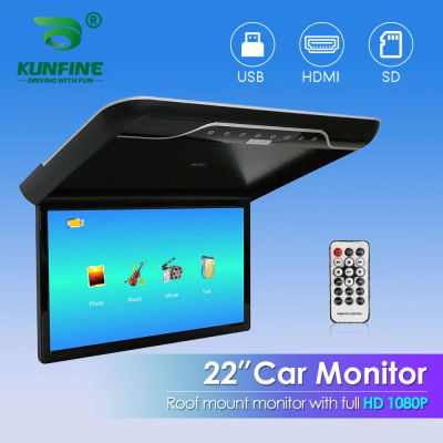 Monitor de techo de coche de 22 pulgadas, pantalla abatible de 1080P, vídeo Multimedia superior, pantalla montada en techo con luz ambiental de 16 colores, HDMI, FM