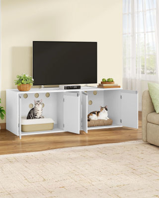 Mueble para Gatos para 2 Gatos, Mueble para Caja de Arena para Gatos, Casa para Gatos Oculta con Habitaciones Dobles, Se Puede Usar como Mueble para TV, Mueble para Gatos, Blanco