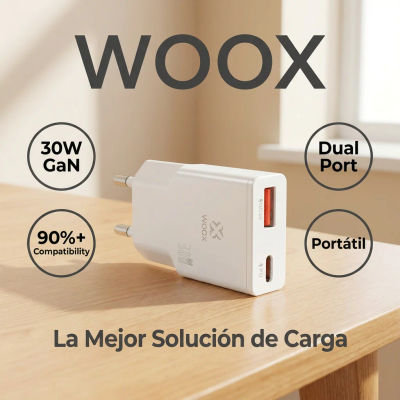 Cargador ultradelgado de 30 W con USB-A + USB-C y nitruro de galio (GaN): Un cargador rápido con puerto USB-C que utiliza tecnología de nitruro de galio; es un cargador compacto, seguro y ampliamente
