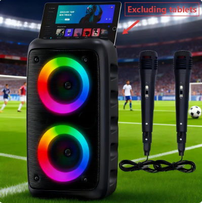 Altavoz Bluetooth para Fiestas en Casa con 2 Micrófonos Inalámbricos, Woofers Dobles de 3 Pulgadas, Radio FM, USB/TF, TWS, Batería de 2400 mAh