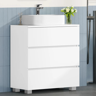 1 mueble de baño blanco con 3 cajones grandes, mueble base de baño con patas, mueble de tocador independiente