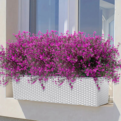 12 cachorros de flores artificiales para exteriores, arbustos de plástico resistentes a los rayos UV, plantas decorativas para bordes de jardín, cajas para ventanas, Greene falso