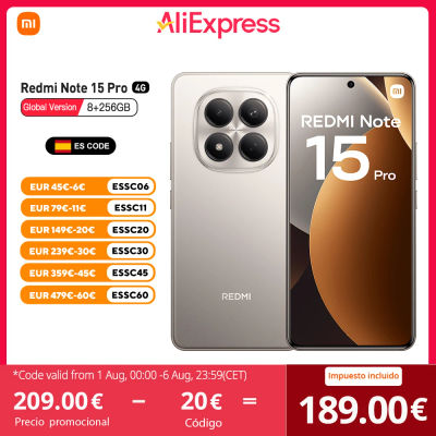 Xiaomi Redmi Note 15 Pro 4G Versión UE 8GB 256GB MTk Helio G200 Ultra, Pantalla AMOLED 6.77", 120Hz, 200MP, IP65, NFC, Sin Cargador