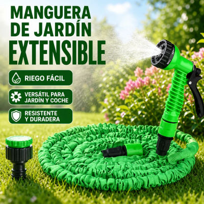 Manguera Extensible de Jardín 5/10/15m con Pistola de Riego 7 Modos, Flexible y Resistente, Compatible con Grifos Estándar, Ideal para Regar Plantas, Lavar Coches y Limpiar Exteriores, Fácil de