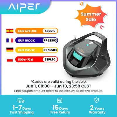 Limpiador de Piscinas Robótico Inalámbrico AIPER Seagull SE Reacondicionado, Aspiradora para Piscinas Elevadas con LED, Dura 90 Minutos, Autoparqueo