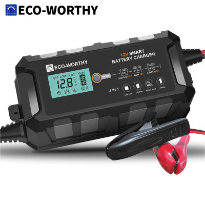 Cargador de Batería de Coche ECO-WORTHY 10A, Cargador LiFePO4 de 12 V con Activación de Batería de Litio para Coche, Camión, Motocicleta, Cortacésped, Barco, Baterías Marinas