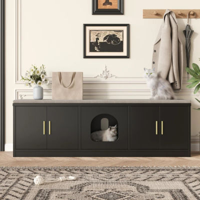 Mueble para Gatos Oculto 140 x 40 x 45.5 cm – Rascador Integrado y Ventilación, Mueble para Mascotas para Pasillo y Entrada, Mueble Multifuncional para Gatos, Casa para Mascotas, Mueble para Arena de