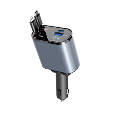 Cargador de Coche KLACK 4 en 1 Retráctil 120W USB-C Lightning USB PD Carga Rápida
