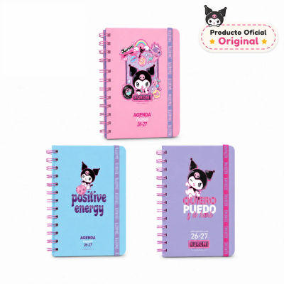 Agenda Escolar Kuromi 2026-2027 Oficial Sanrio | Formato A5 Día Página con Tapa Dura y Espiral | Incluye Pegatinas, Carpeta y Notas | Planificador Diario Estudiantes