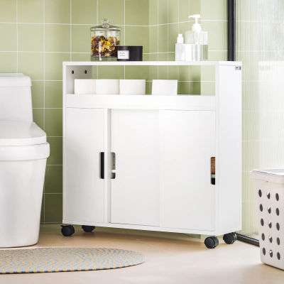 SoBuy BZR02-W Carro multiusos con 2 estantes y 2 niveles, carrito auxiliar con ruedas, mueble auxiliar para baño, entrega en 2-3 días