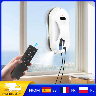 Robot Limpiacristales Ultrasónico con Pulverización Automática, Limpiador de Vidrios con Doble Disco Giratorio de 2800Pa de Succión, Control Remoto con 3 Rutas Inteligentes, Protección de Apagado
