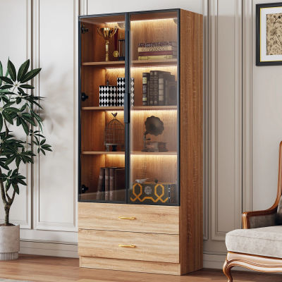 Vitrina (mediana), mueble de baño, aparador alto con barra de luces, aparador con 2 cajones grandes y 2 puertas de cristal