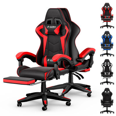 Silla de juego con reposapiés, silla ergonómica para jugadores con cojín lumbar y reposacabezas, silla de oficina ajustable con altavoces para adultos, niñas y niños