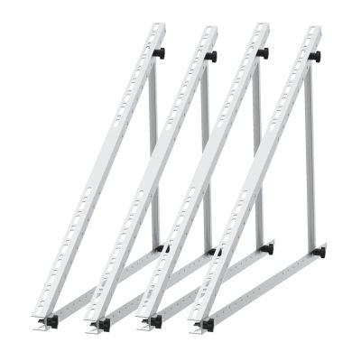 Soporte fotovoltaico 4X para módulos solares de 118 cm. Planta de energía fotovoltaica para balcón. Montaje en tejado plano. Soporte de montaje con inclinación de 0° a 90°.