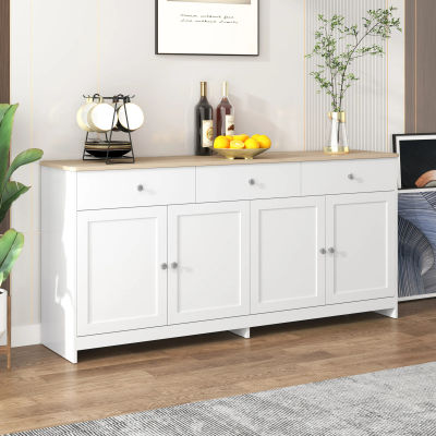 Anajqaqia Aparador, Mueble de almacenamiento, Mueble multifuncional con 4 puertas y 3 cajones, Adecuado para salón, Blanco