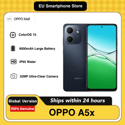 Teléfono OPPO A5X 4G con IA, 4GB+128GB LTE, Versión Global, Desbloqueado, con Sistema ColorOS 15, Equipado con Batería de Gran Capacidad de 6000mAh, sin adaptador de cargador