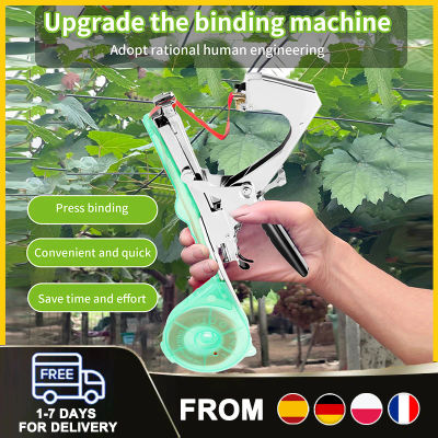 Máquina para atar ramas de plantas con atador manual y clavadora para fijar y sujar plantas en jardinería, árboles frutales, hortalizas y para el cultivo de uvas, tomates, pepinos, pimientos,