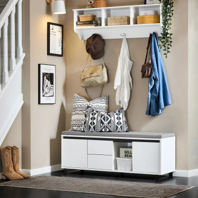 SoBuy FSR176-W banco de zapatos con asiento, mueble para zapatos, estante para zapatos con banco, banco de tablones, asiento para zapatos, cómoda estrecha
