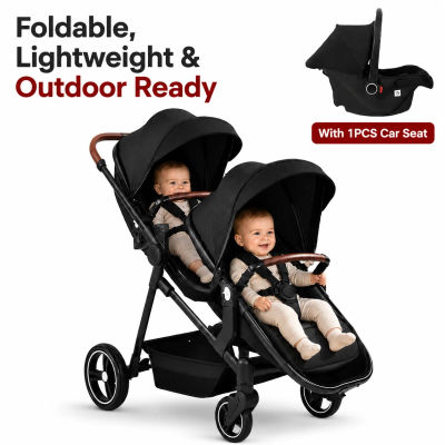 Cochecito Doble para Bebés, Multifuncional 3 en 1, con Dos Asientos de Auto para Niños