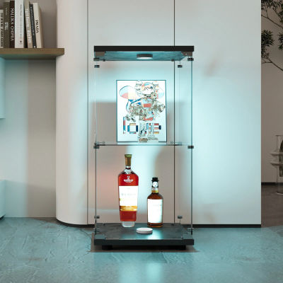 Anajqaqia Vitrina de Vidrio de 2 Niveles con Cerradura y Puerta, 86x43x37cm, Vitrina para Coleccionables, Mueble de Almacenamiento para Sala de Estar