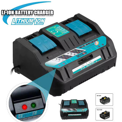 Cargador de batería de iones de litio de 14,4 V-18 V para batería Makita, cargador rápido de doble puerto, cargador rápido con puerto USB, banco de energía de 4A, cargador de batería para herramientas