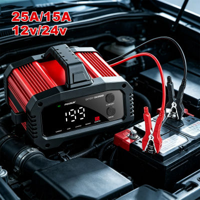 Cargador de Batería Inteligente Portátil para Coche 25A/15A para Baterías de Plomo-Ácido, AGM, GEL, LiFePo4 de 12V-24V para Motocicletas, Reparación por Pulsos, Cargador de Batería de Coche Totalmente