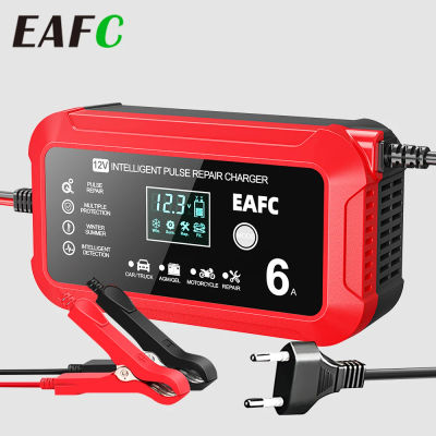 EAFC-cargador inteligente de reparación de pulso, 12V, 6A, multimodo, para coche, motocicleta, batería AGM/GEL con pantalla LCD de 6 protecciones