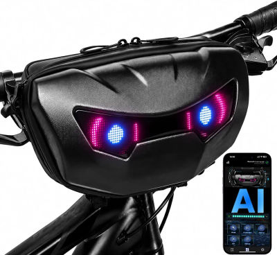 Bolsa de manillar para bicicleta con pantalla LED, control por aplicación Bluetooth, bolsa de almacenamiento para bicicleta eléctrica, patinete eléctrico y accesorios de bicicleta.