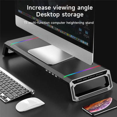 Monitor Stand Riser, With USB3.0 Foldable, Height Adjustable Computer Stand, Desk Shelf Riser with Storage Drawer &Tablet Phone