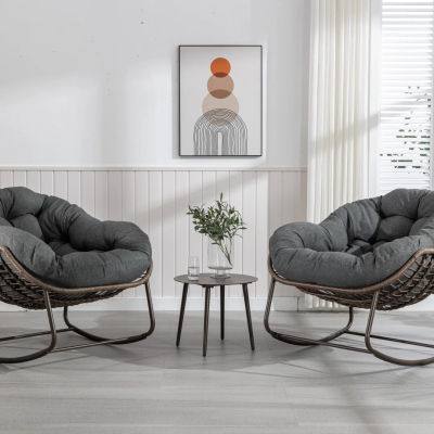 Silla mecedora para exteriores, silla mecedora de mimbre extragrande para patio, silla mecedora cómoda para interiores y exteriores con cojín grueso, moderna