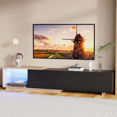 Superaly, Soporte de TV retráctil compacto de 240×38×44 cm para espacios pequeños, Mueble AV con 3 compartimentos de almacenamiento ocultos, Mueble multimedia, Mueble de almacenamiento, Mueble para