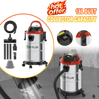Aspiradora tipo cubeta de 18L – Modelo 3 en 1 (seco, húmedo y soplado) de alta potencia de 1500W con cubeta reforzada; Apta para uso comercial y doméstico, para aspirar, aspirar líquidos y soplar;