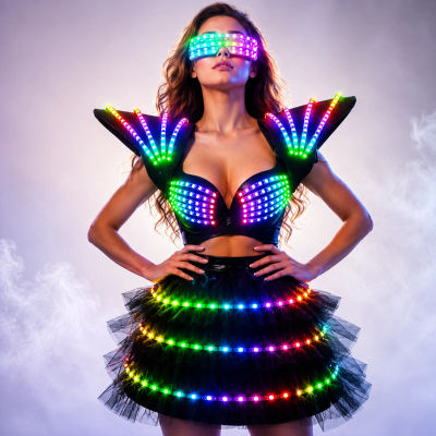 Disfraz LED para Mujer, Traje Futurista Luminoso para Cosplay, Fiesta, Baile, Rave, Gogo Dancer, Ropa de Fantasía con Temática de Robot
