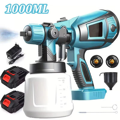 Pistola pulverizadora eléctrica inalámbrica de 1000ML, pulverizador de pintura portátil para el hogar para muebles, pistola pulverizadora de recubrimiento de acero inoxidable, batería Makita de 18V