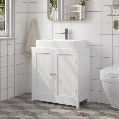 Mueble de baño, almacenamiento para baño, organizador debajo del fregadero con 2 puertas, mueble de tocador de pie, 30x60x50,5 cm