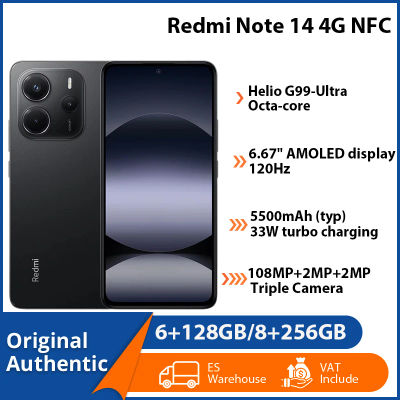 Teléfono Celular Xiaomi Redmi Note 14 4G, 8GB 256GB NFC, 8GB 128GB SIN NFC, Pantalla AMOLED de 6.67'', Cámara Triple de 108MP+2MP+2MP, Batería de 5500mAh